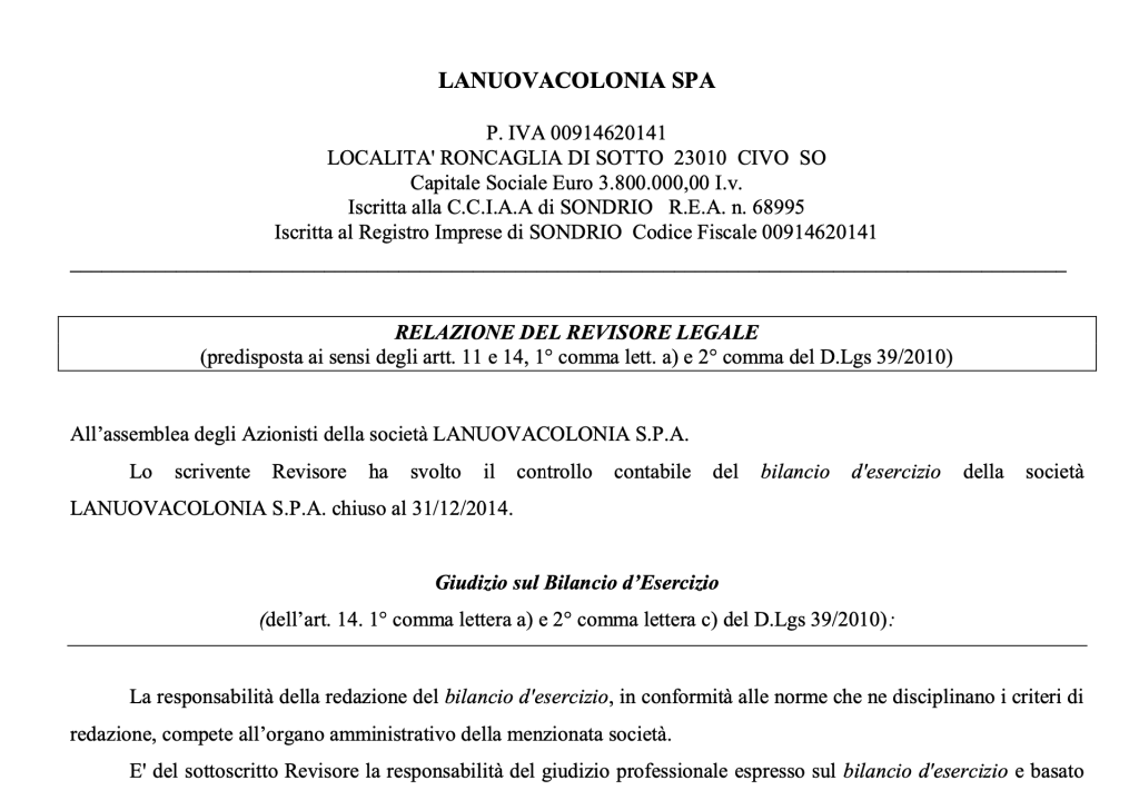 la nuova colonia spa assemblea ordinaria 2015 relazione del responsabile legale